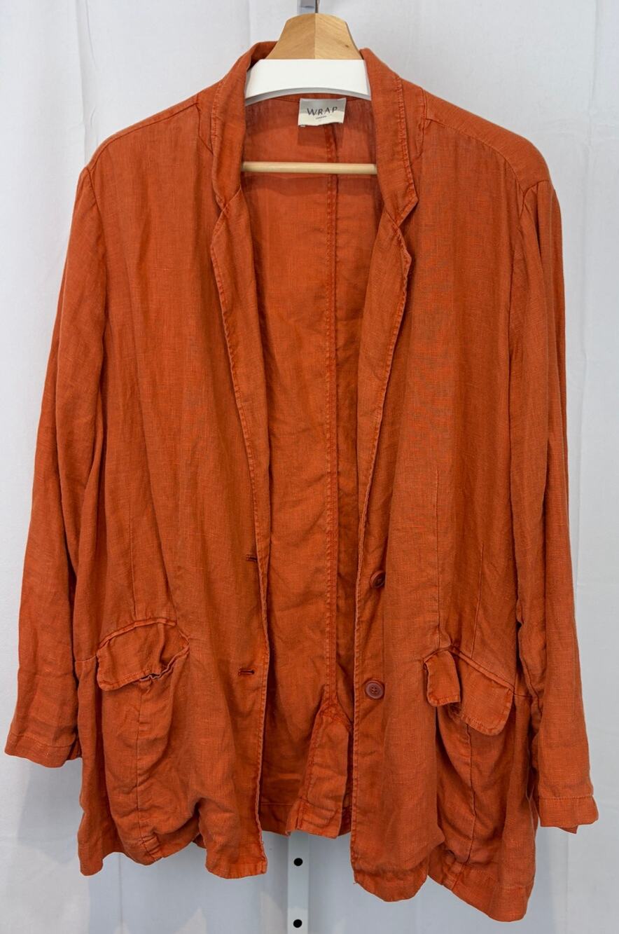WRAP London Linen One Button Jacket Oversized Blazer Rust Orange Size US 14